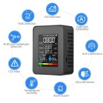 Tester multifunctional digital pentru calitatea aerului, CO2, HCHO, TVOC, temperatura si umiditate, 5 in 1, culoare negru